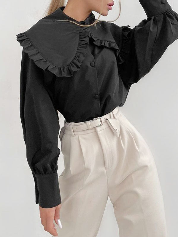 Woochic Chemise À Col De Poupée Pour Femmes Nouveau Style De Tempérament Noir S