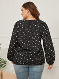 Woochic Haut grande taille col en V imprimé cœur manches longues