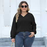 Woochic Haut grande taille col en V rayures manches lanternes