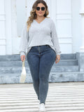Woochic Haut grande taille col en V rayures manches lanternes