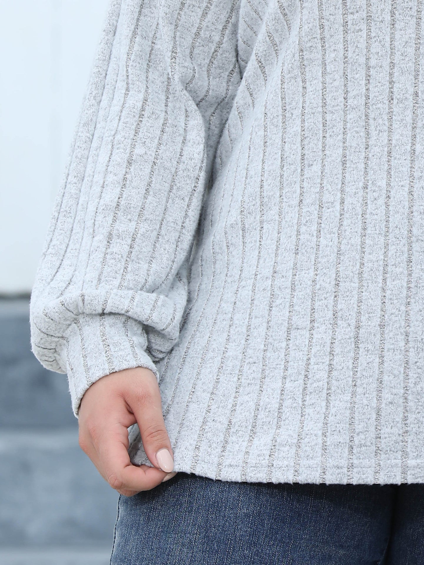 Woochic Haut grande taille col en V rayures manches lanternes