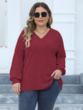 Woochic Haut grande taille col en V rayures manches lanternes