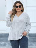 Woochic Haut grande taille col en V rayures manches lanternes