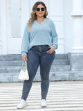 Woochic Haut grande taille col en V rayures manches lanternes