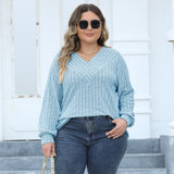 Woochic Haut grande taille col en V rayures manches lanternes