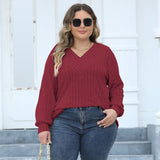 Woochic Haut grande taille col en V rayures manches lanternes