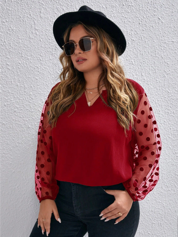 Woochic Haut grande taille col en V tulle pois