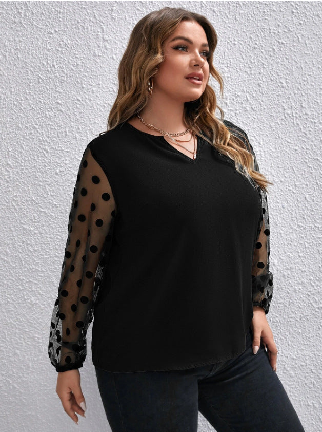 Woochic Haut grande taille col en V tulle pois