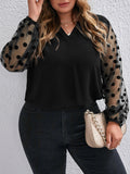 Woochic Haut grande taille col en V tulle pois noir XL