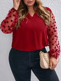 Woochic Haut grande taille col en V tulle pois rouge XL