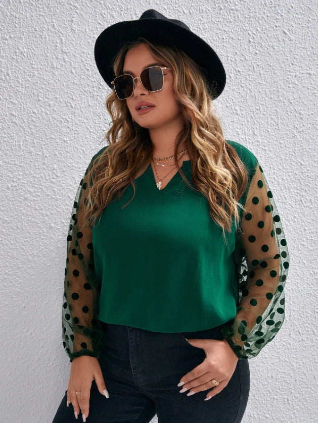 Woochic Haut grande taille col en V tulle pois