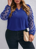 Woochic Haut grande taille col en V tulle pois bleu marine 2 XL