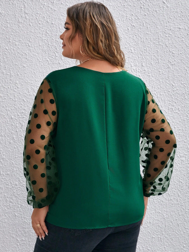 Woochic Haut grande taille col en V tulle pois