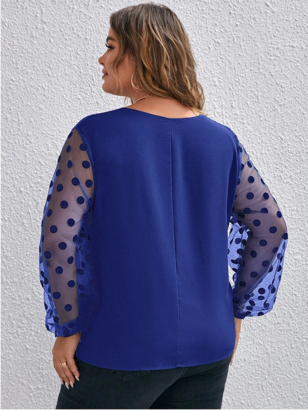 Woochic Haut grande taille col en V tulle pois