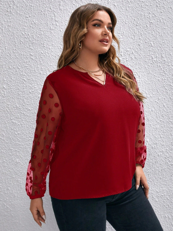 Woochic Haut grande taille col en V tulle pois