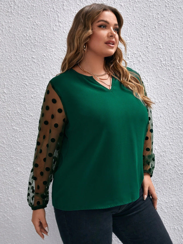Woochic Haut grande taille col en V tulle pois