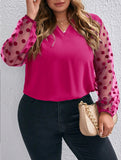 Woochic Haut grande taille col en V tulle pois rose2 XL