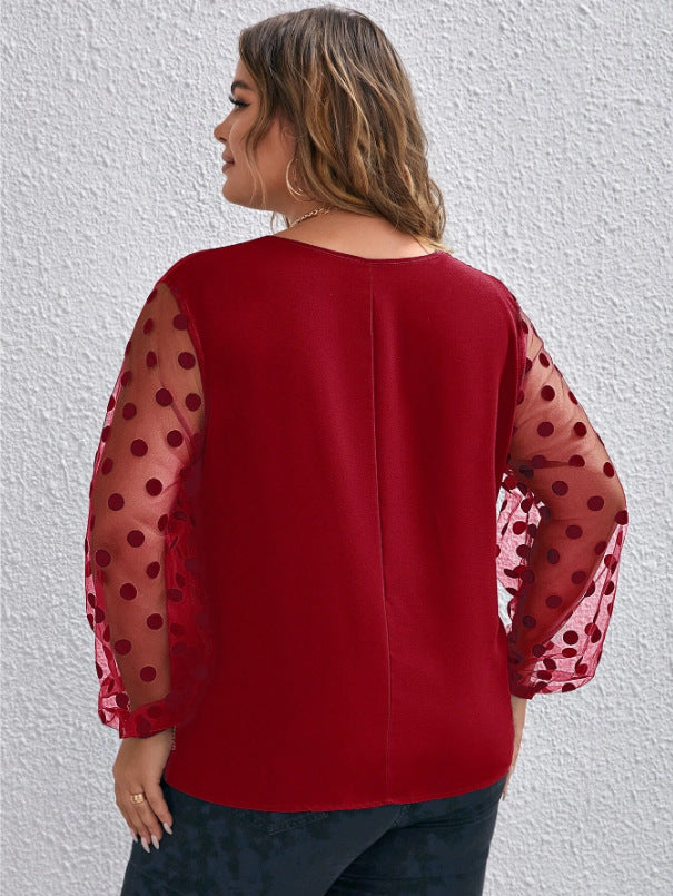 Woochic Haut grande taille col en V tulle pois