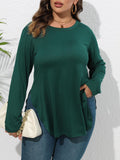 Woochic Haut grande taille col en rond manches longues irrégulière vert 6 1XL