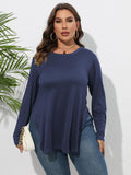 Woochic Haut grande taille col en rond manches longues irrégulière bleu marine 2 1XL