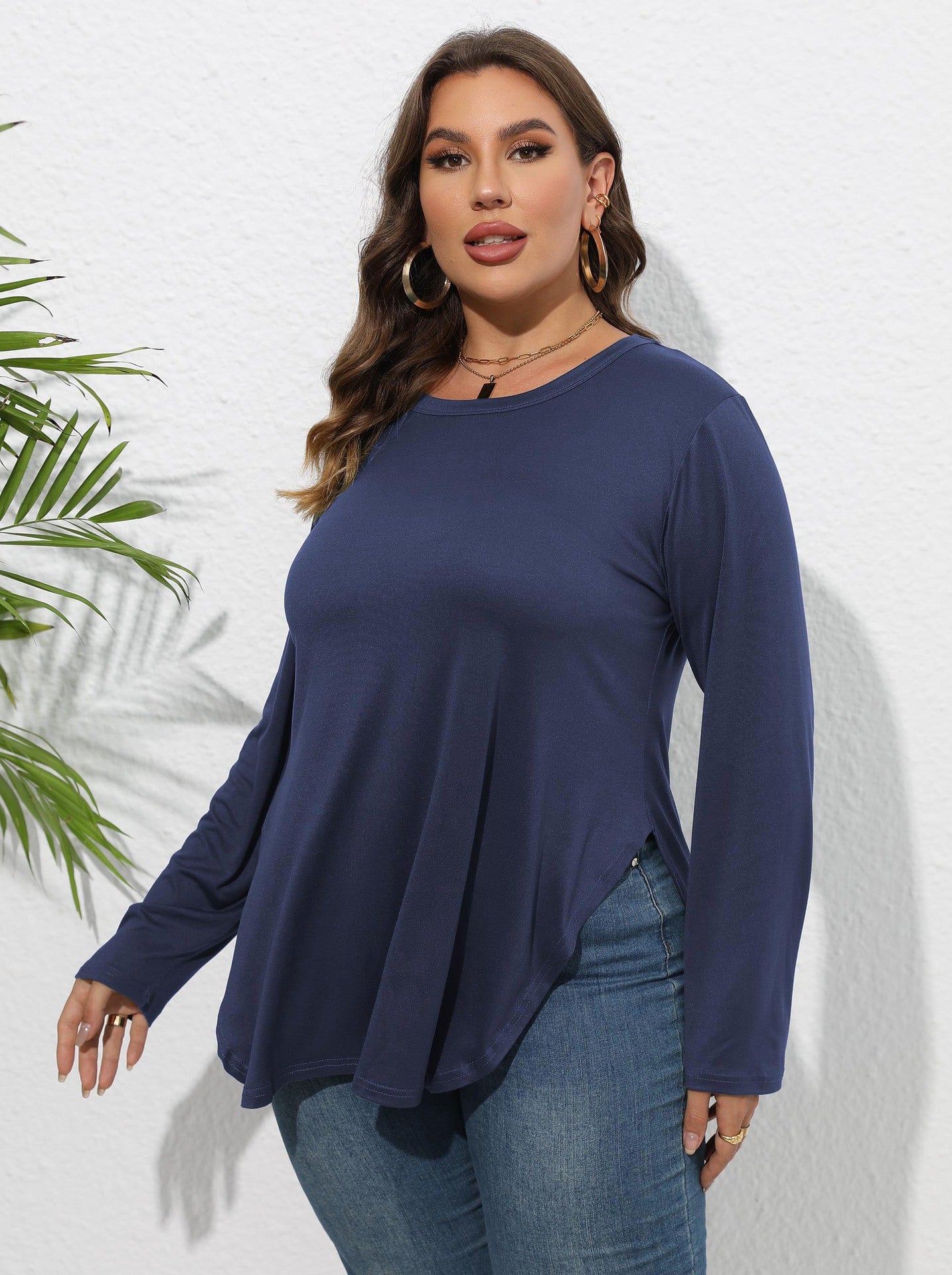 Woochic Haut grande taille col en rond manches longues irrégulière