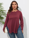 Woochic Haut grande taille col en rond manches longues irrégulière rouge 1 1XL