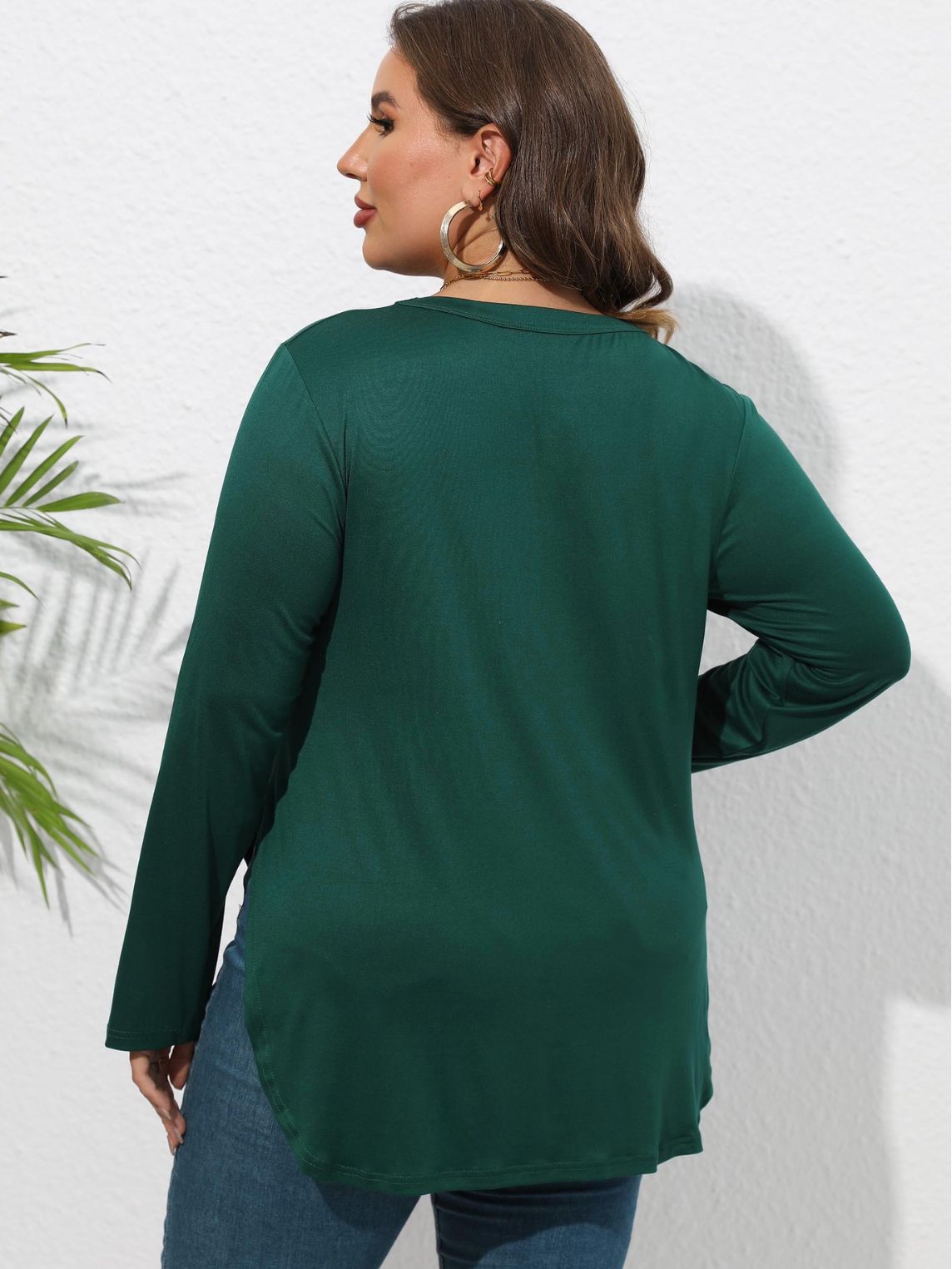 Woochic Haut grande taille col en rond manches longues irrégulière