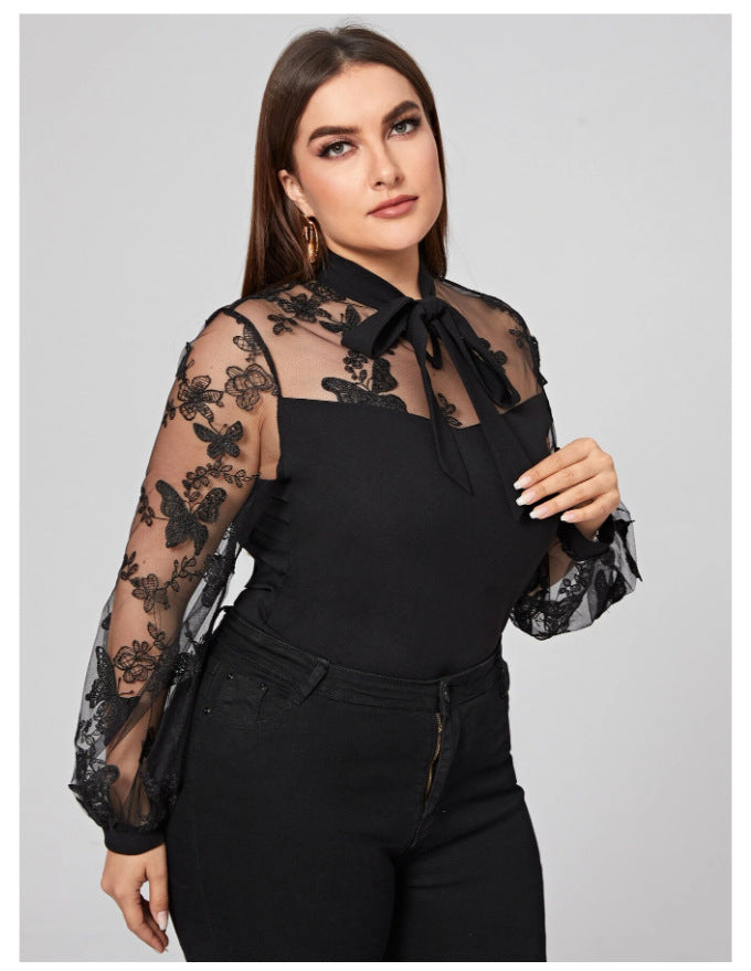 Woochic Haut grande taille col montant tullle