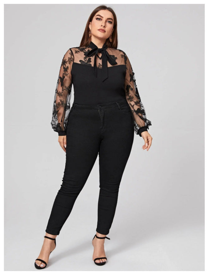 Woochic Haut grande taille col montant tullle
