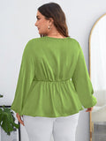 Woochic Haut grande taille en mousseline col en V manches bouffantes cintrée
