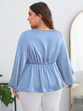 Woochic Haut grande taille en mousseline col en V manches bouffantes cintrée