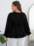 Woochic Haut grande taille en mousseline col en V manches bouffantes cintrée