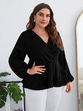 Woochic Haut grande taille en mousseline col en V manches bouffantes cintrée
