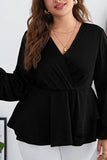 Woochic Haut grande taille en mousseline col en V manches bouffantes cintrée noir 1XL