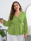 Woochic Haut grande taille en mousseline col en V manches bouffantes cintrée