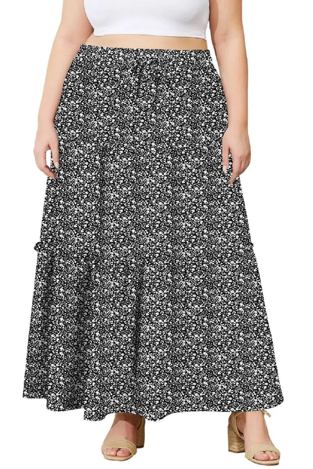 Woochic Jupe Longue Bohème Trapèze Élastique Taille Haute avec Poches Floral 01 1XL