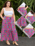 Woochic Jupe Longue Bohème Trapèze Élastique Taille Haute avec Poches