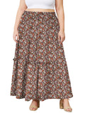 Woochic Jupe Longue Bohème Trapèze Élastique Taille Haute avec Poches Floral 03 1XL