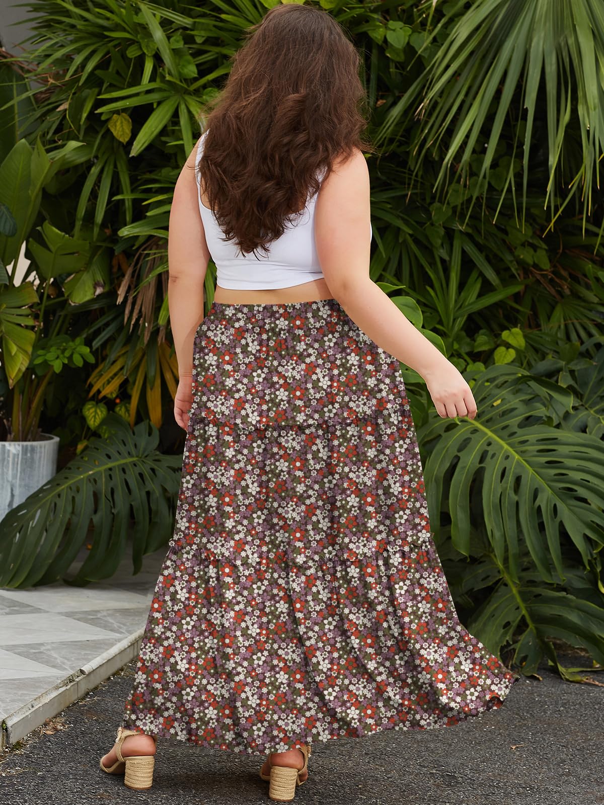 Woochic Jupe Longue Bohème Trapèze Élastique Taille Haute avec Poches