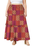 Woochic Jupe Longue Bohème Trapèze Élastique Taille Haute avec Poches Floral 05 1XL