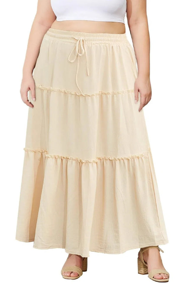 Woochic Jupe Longue d'Été Femme Grande Taille Haute Plissée Coupe A