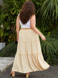 Woochic Jupe Longue d'Été Femme Grande Taille Haute Plissée Coupe A