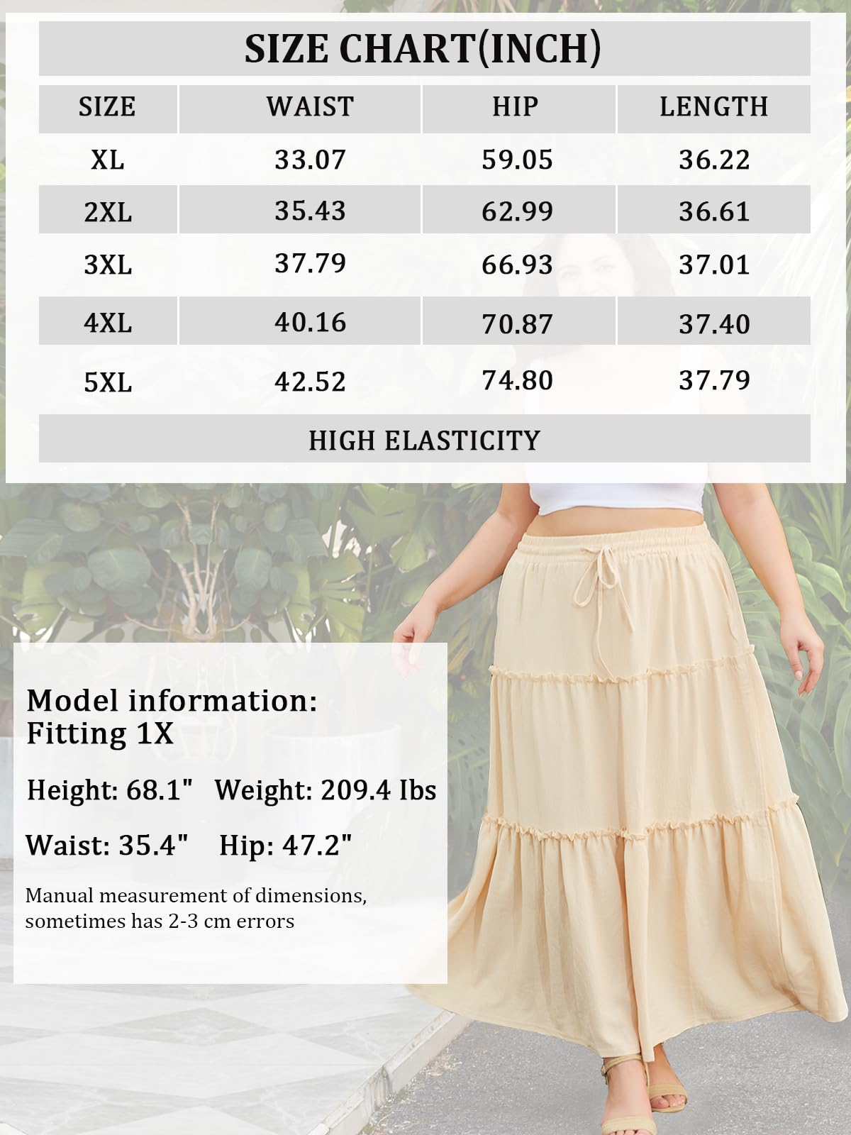 Woochic Jupe Longue d'Été Femme Grande Taille Haute Plissée Coupe A