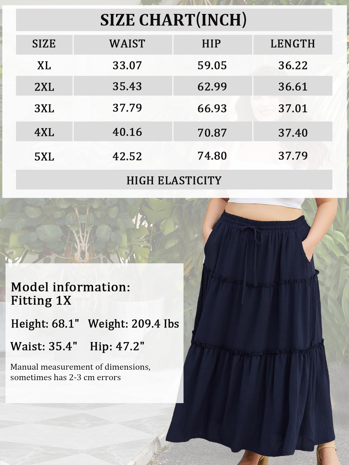 Woochic Jupe Longue d'Été Femme Grande Taille Haute Plissée Coupe A