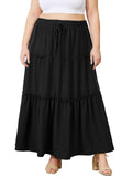 Woochic Jupe Longue d'Été Femme Grande Taille Haute Plissée Coupe A