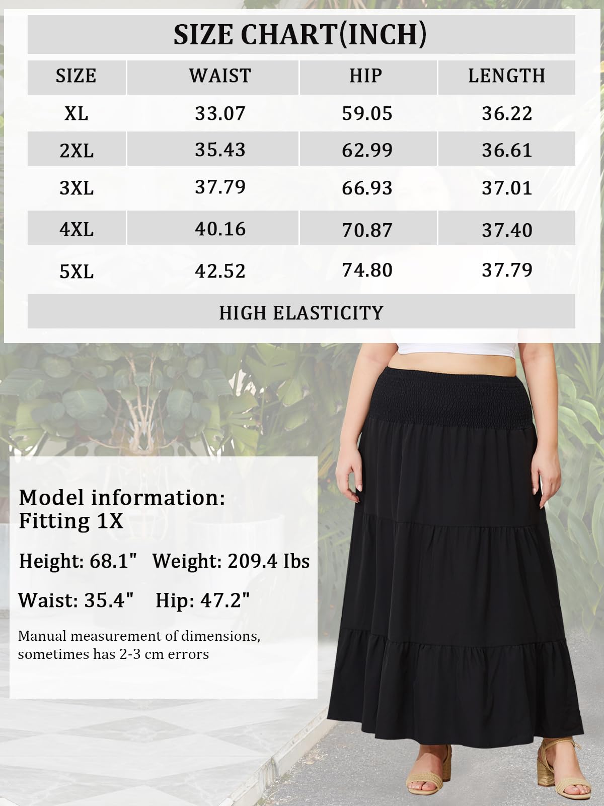 Woochic Jupe Longue d'Été Femme Grande Taille Haute Plissée Coupe A