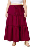 Woochic Jupe Longue d'Été Femme Grande Taille Haute Plissée Coupe A rouge 1XL