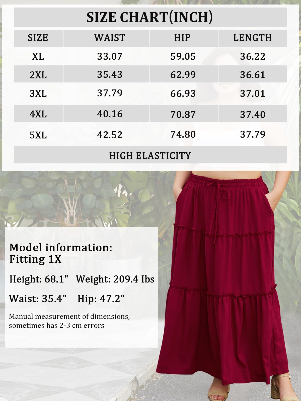 Woochic Jupe Longue d'Été Femme Grande Taille Haute Plissée Coupe A