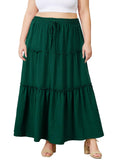 Woochic Jupe Longue d'Été Femme Grande Taille Haute Plissée Coupe A vert 1XL