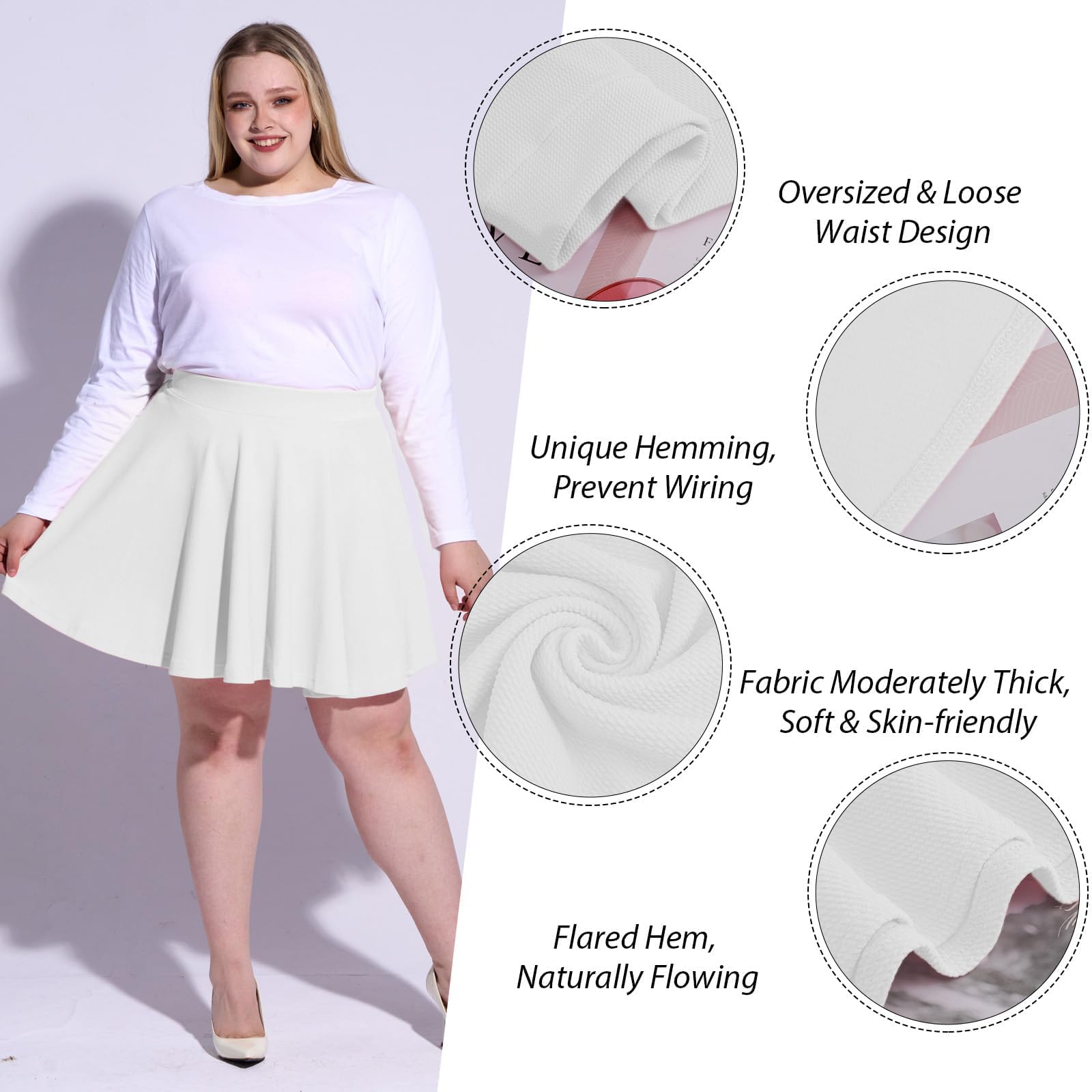 Woochic Jupe Plissée Rétro Évasée Haute Taille Élastique pour Femme
